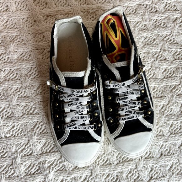 Dior Walk'n'Dior Women's Sneakers Black/White Canvas Sz 7‎ (39-40) Low Top Shoes - Picture 2 of 12